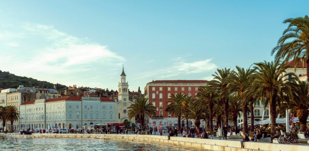 Waterfront of Split City with Walking People